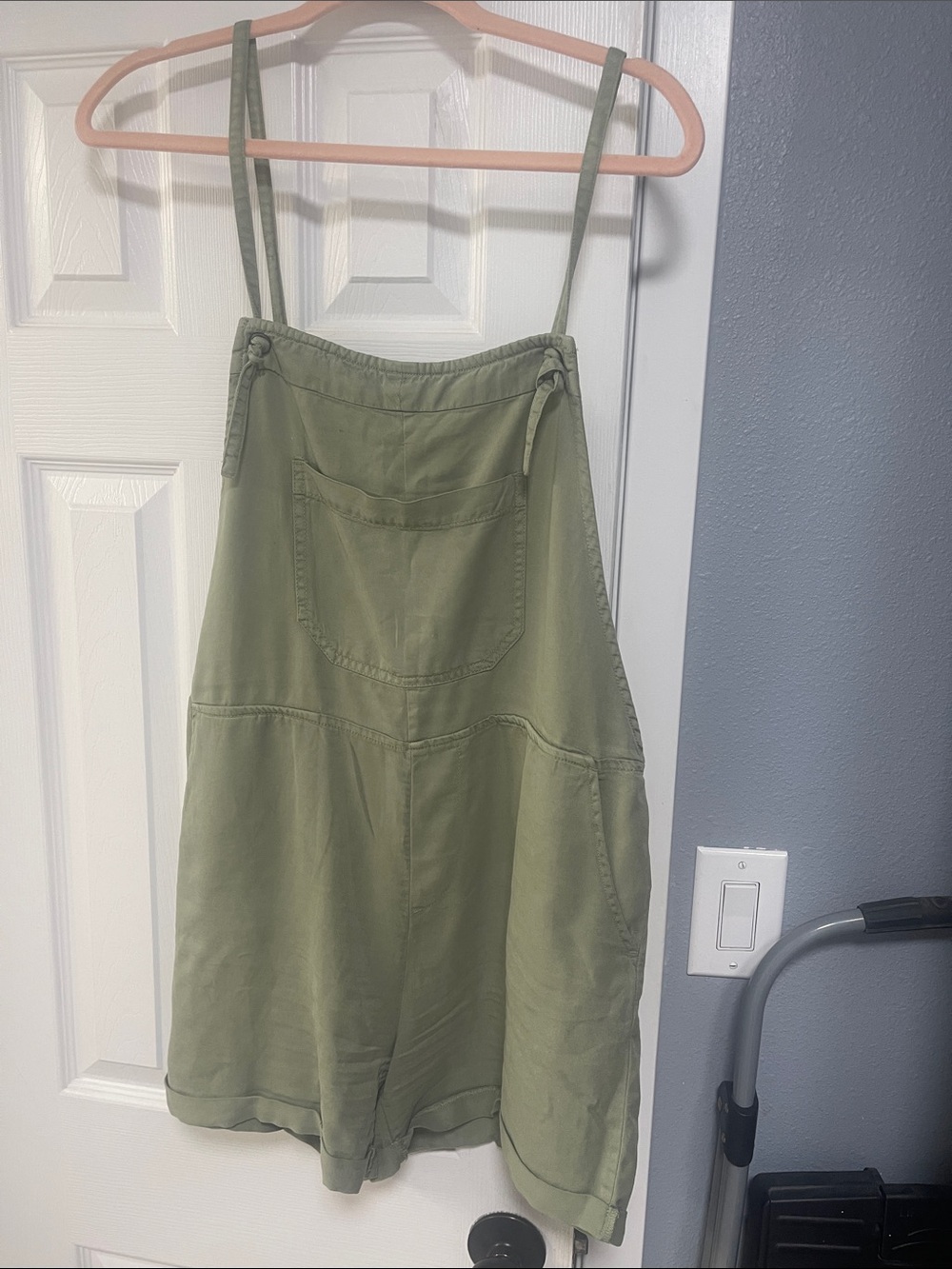 Olive Green Women's Pinafore Romper with Front Pocket